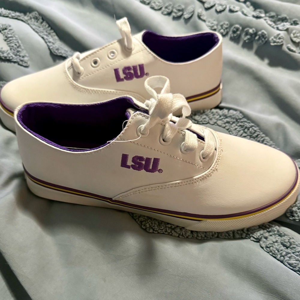Women's White and Purple LSU Sneakers